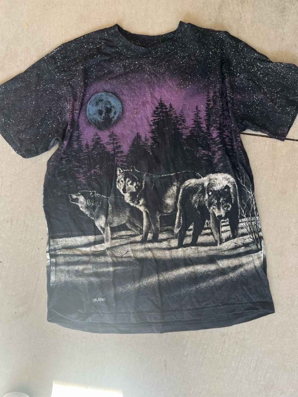 San Segál Men's Wolf Graphic Short Sleeve Tee - Black/Purple